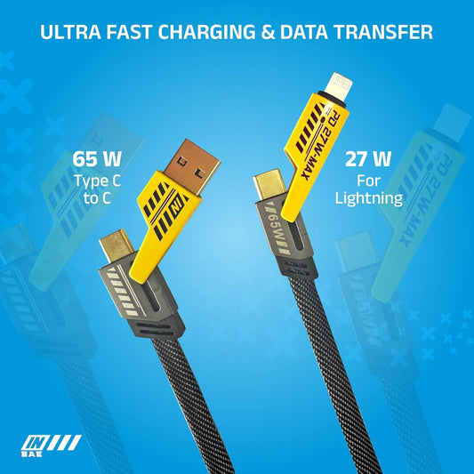 4-in-1 Fast Charging Cable | USB-C, Micro USB, Lightning | 65W | Nylon Braided